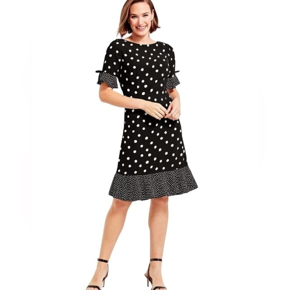 Talbots Crepe Shift black and white polkadot knee length dress Size 2 - xs - Picture 1 of 15